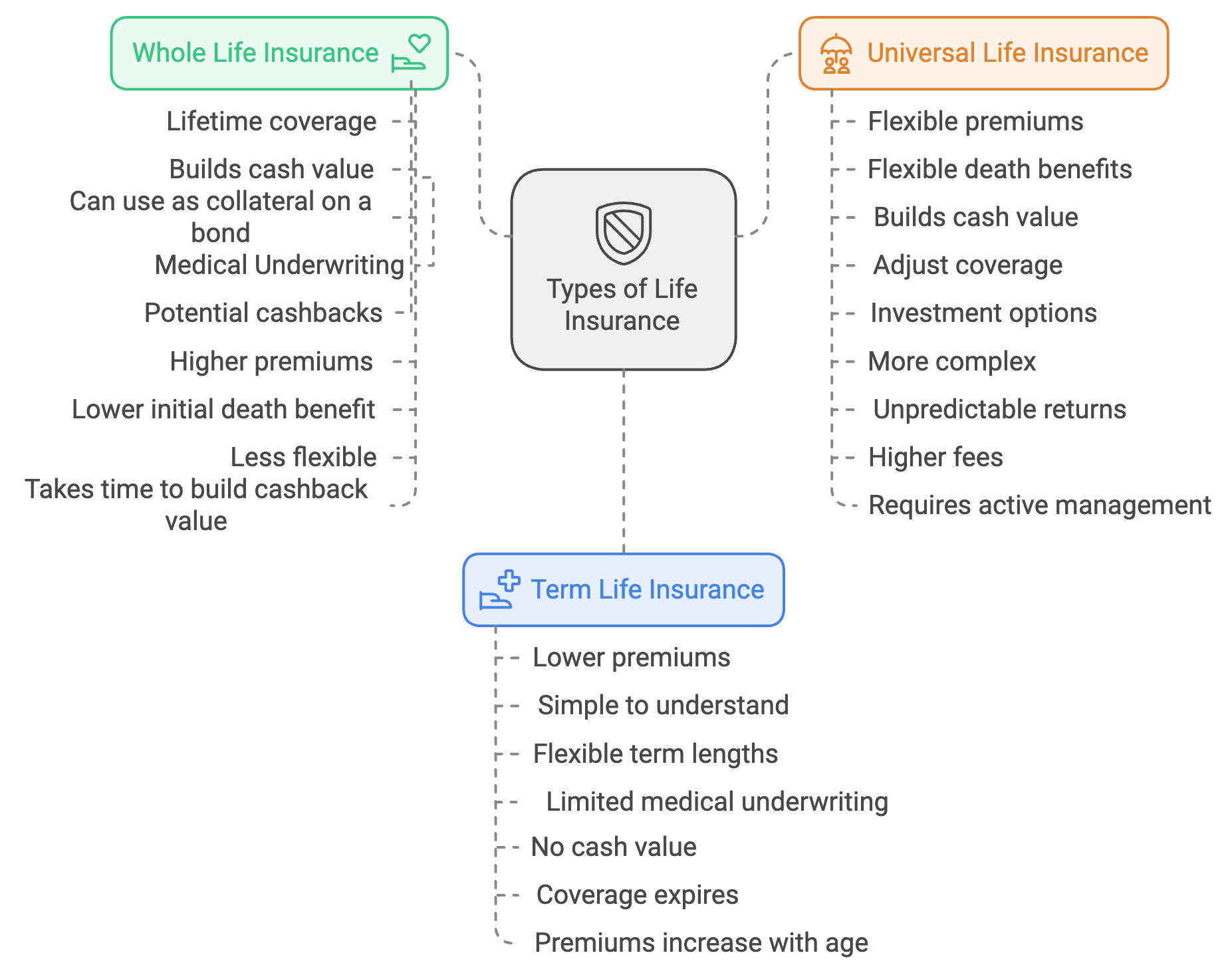 Comparison between term life and whole life insurance benefits